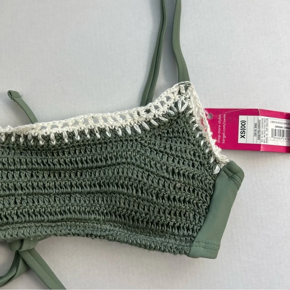 NWT Juniors' Crochet Bralette Bikini Top - Xhilaration Sage‎ Green XS